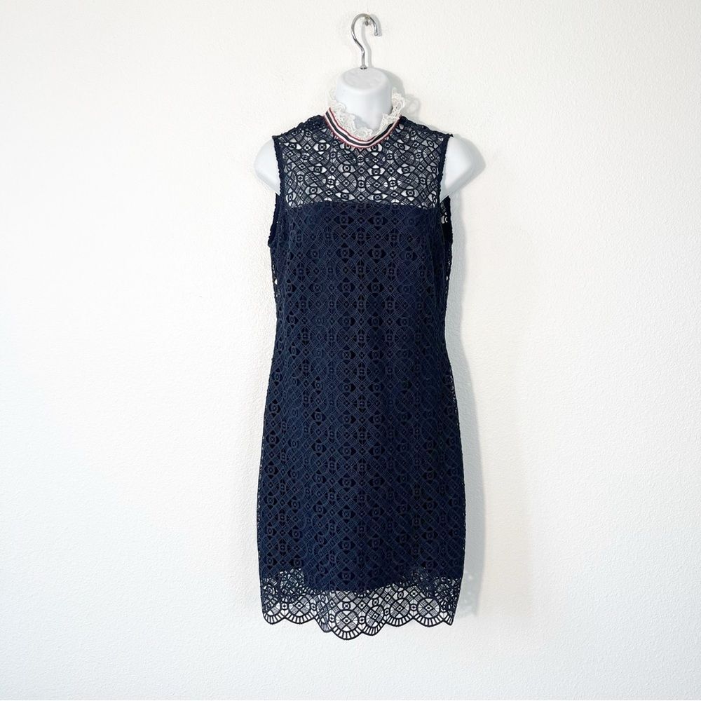 Sandro Dovera Navy Lace Eyelet Mini Dress Blue Size 38/6 - Picture 3 of 8